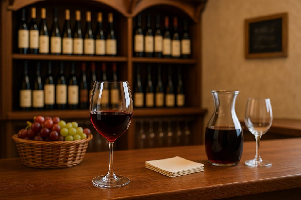 Elegant tasting room interior with curated wines and sensory decor reflecting guest experience.