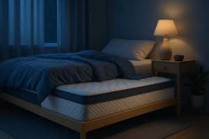 Cozy bedroom with soft lighting and upgraded mattress promoting improved sleep quality