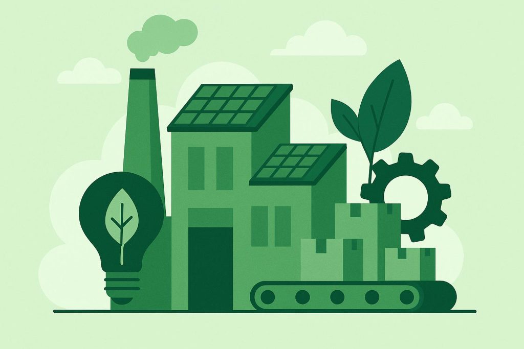 Modern manufacturing facility with advanced equipment optimizing energy efficiency systems