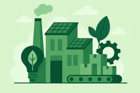 Modern manufacturing facility with advanced equipment optimizing energy efficiency systems
