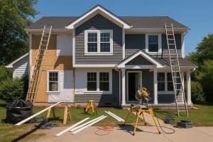 Modern home with new siding, fresh paint, landscaped yard, and updated exterior features